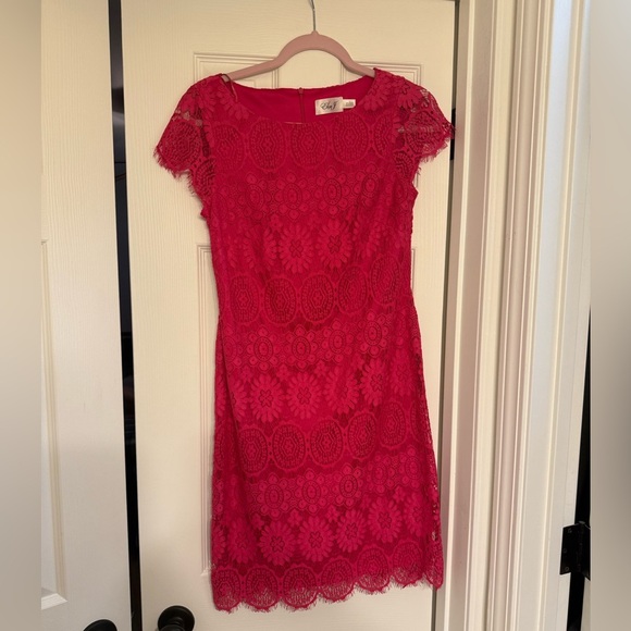 Eliza J Pink Scalloped Lace Cap Sleeve Dress 4 - Picture 1 of 6
